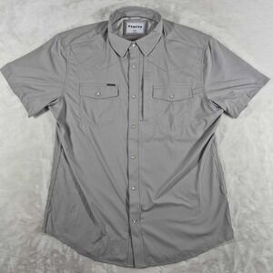 Poncho Shirt Men's Large Gray Slim Fit Western Pearl Snap Short Sleeve Rodeo